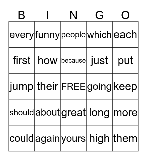 First Grade Bingo Card