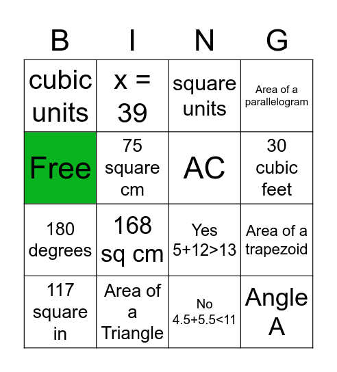 Boyd Geometry Review Bingo Card