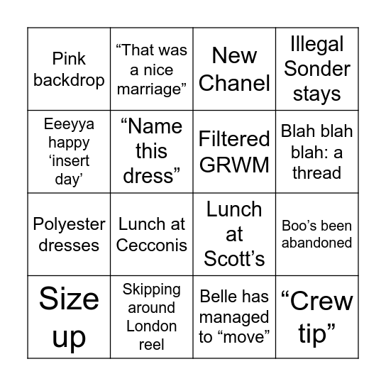 Lorna Luxe Bingo Card