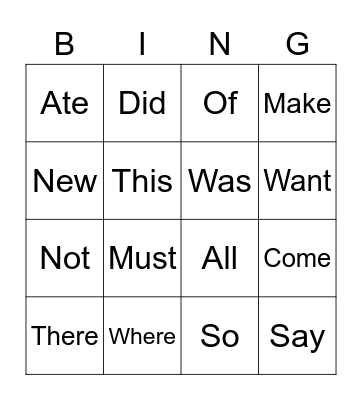 Sight Words Q4 Bingo Card