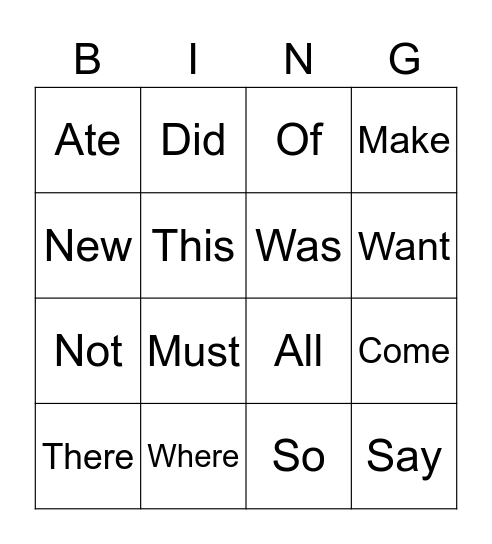 Sight Words Q4 Bingo Card