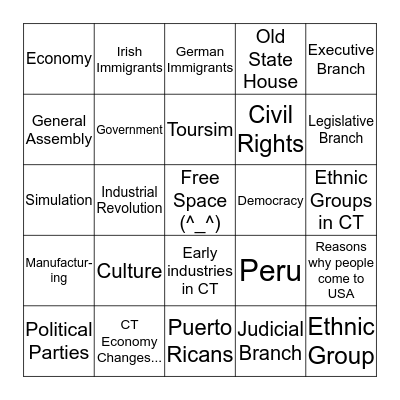 Unit 2 Connecticut  Bingo Card