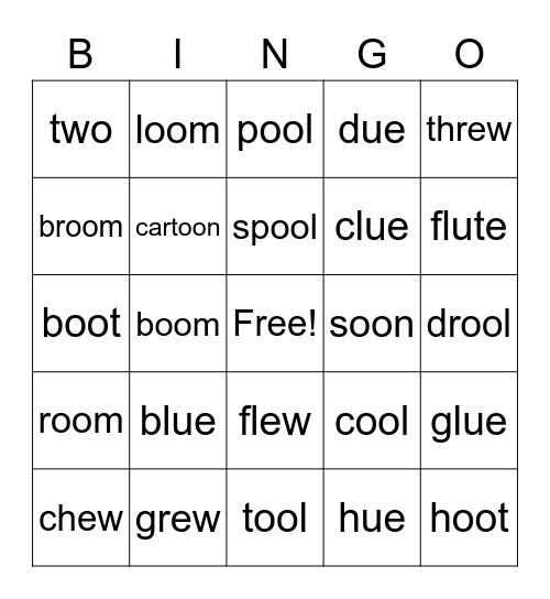 Spelling Unit 25 Bingo Card
