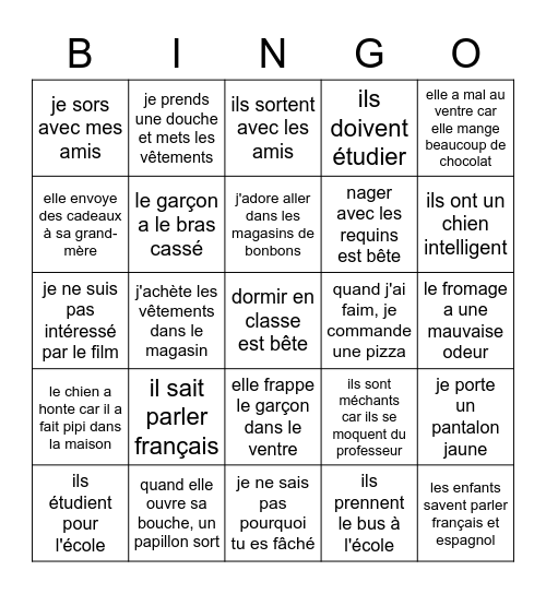 French 1 Day 82 List 7 Bingo Card