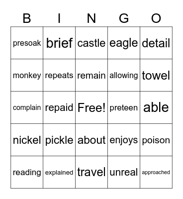 3- 5/10 Bingo Card