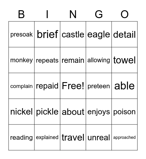 3- 5/10 Bingo Card