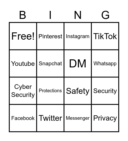 Social media Safety & Security Bingo Card