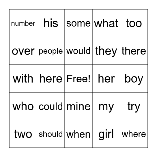 Trick Words Bingo Card