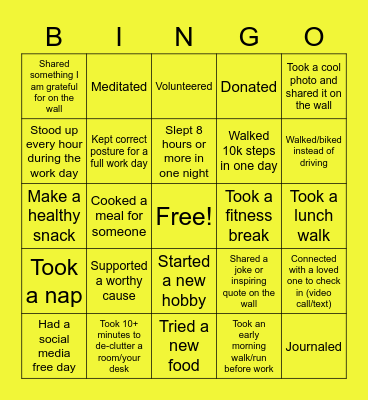 Hawk-Wellness Bingo Card