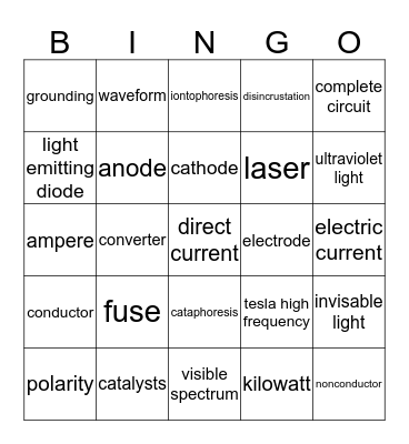Electricity Bingo Card