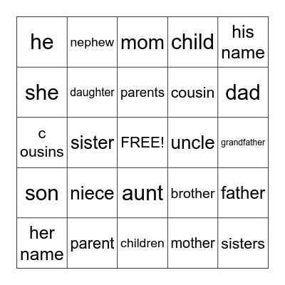 Family Bingo Card