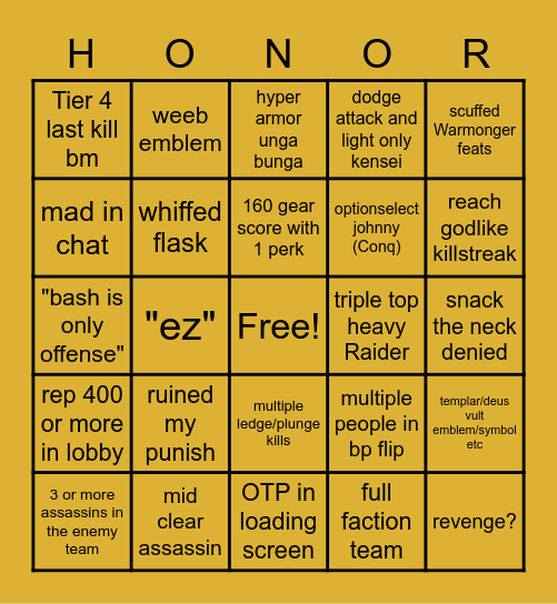 For Honor Bingo Card