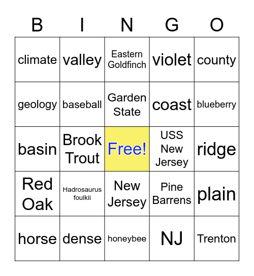 New Jersey Bingo Card