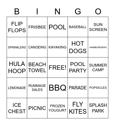 SUMMER Bingo Card