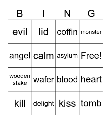 Dracula Bingo Card
