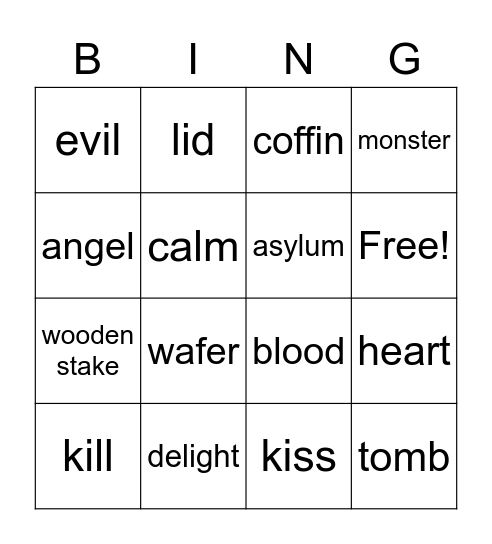 Dracula Bingo Card