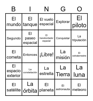 5th Grade --- El espacio Bingo Card