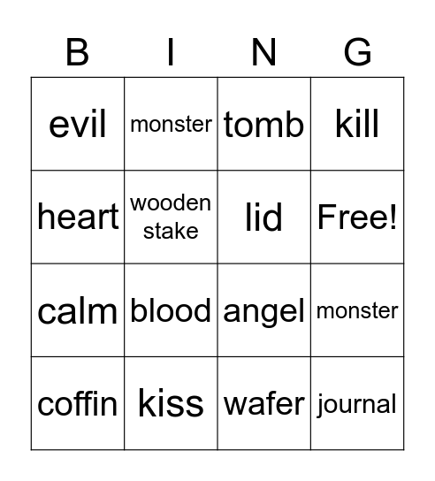 Dracula Bingo Card