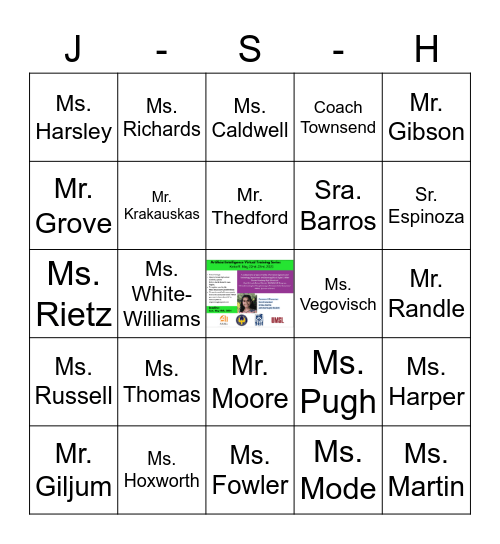 JSH STAFF BINGO Card