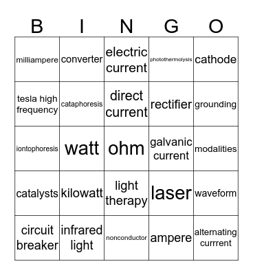 Electricity Bingo Card