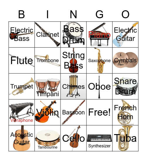 Music Instrument Bingo Card