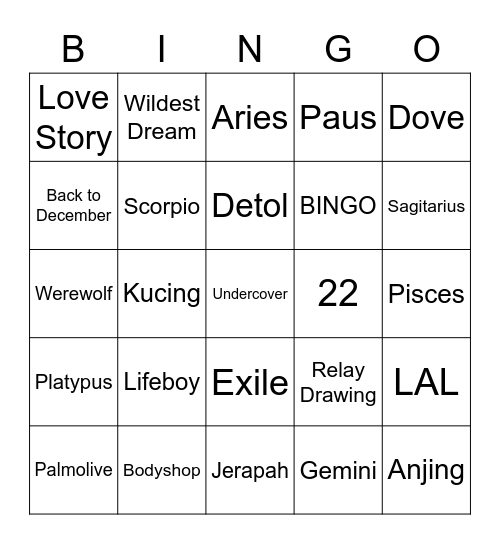 Untitled Bingo Card