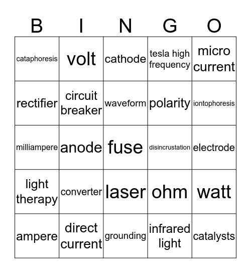 Electricity Bingo Card