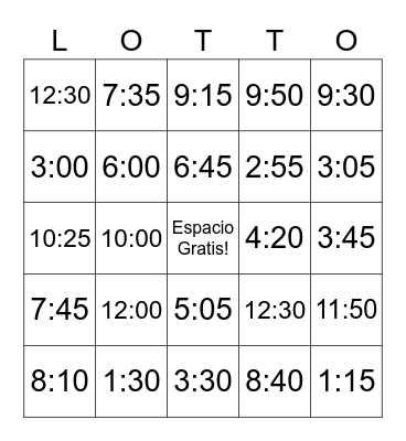 Telling Time- ¿Qué hora es? Bingo Card