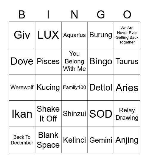 Andrew Bingo Card