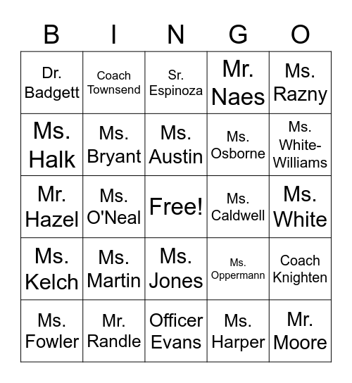 JSH STAFF BINGO v 1.4 Bingo Card