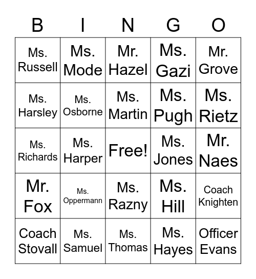 JSH STAFF BINGO v 1.5 Bingo Card