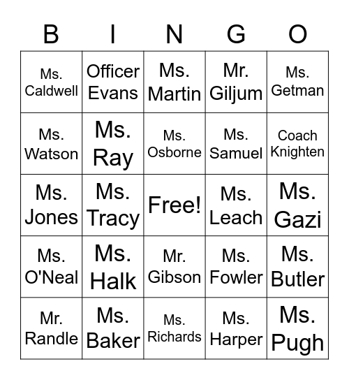 JSH STAFF BINGO v 1.8 Bingo Card