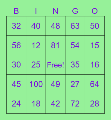 Multiplication Facts Bingo! Bingo Card