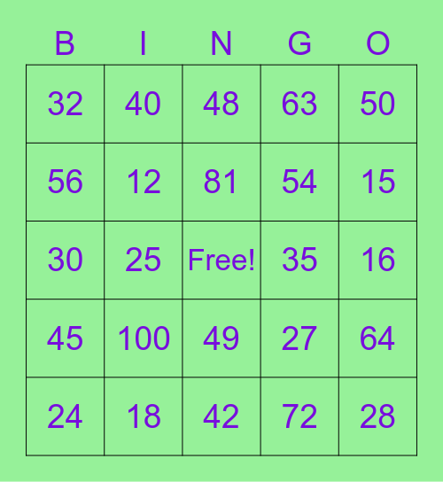 Multiplication Facts Bingo! Bingo Card