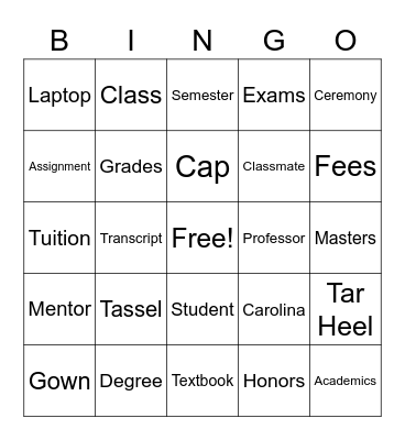 Graduation Bingo Card