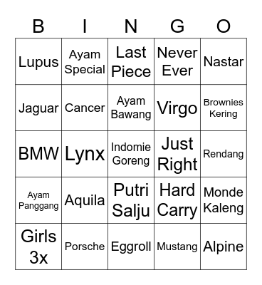 Untitled Bingo Card