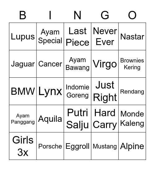 Untitled Bingo Card