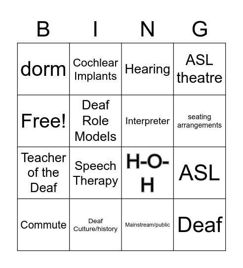 Mainstream vs.Deaf School Bingo Card