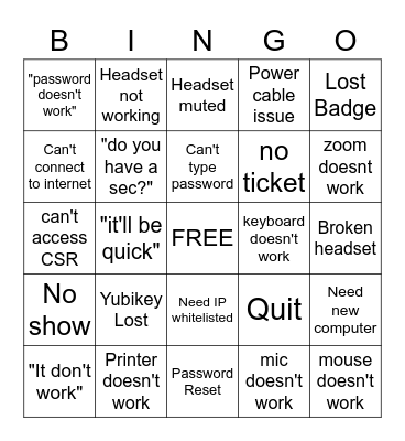 IT Bingo Card