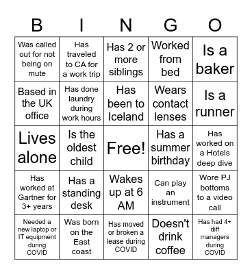 You OR someone on our team who... Bingo Card