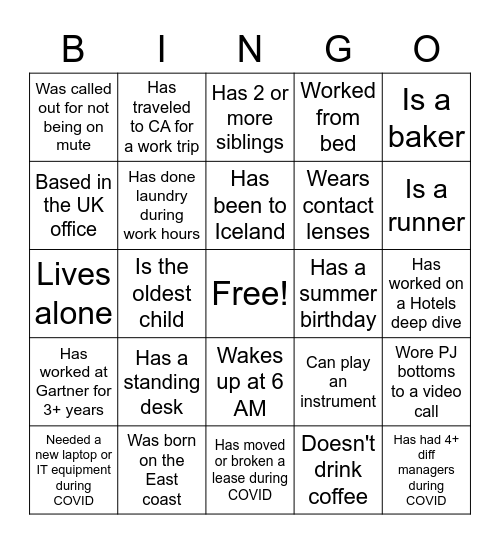 You OR someone on our team who... Bingo Card