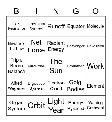 Science Bingo Card