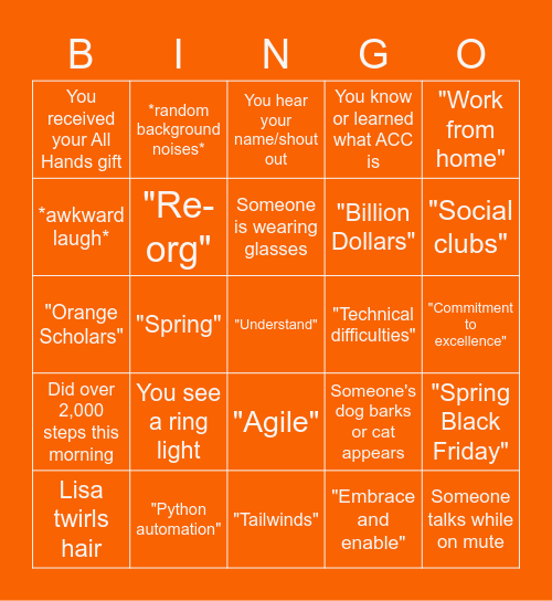 IMSO All Hands May 2021 Bingo Card
