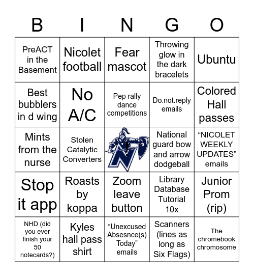 Nicolet High School Bingo Card