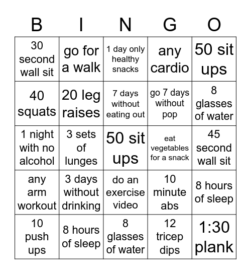 Wellness Bingo Card