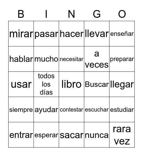 Spanish Bingo Card
