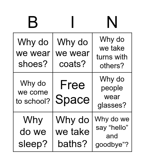 Understanding "WHY" Bingo Card