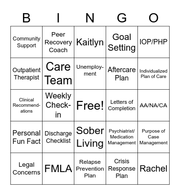 Case Management Bingo Card