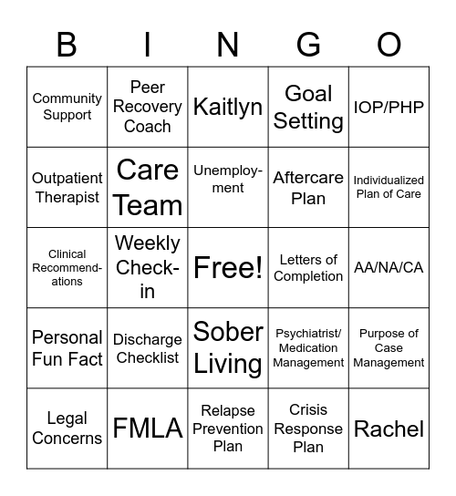 Case Management Bingo Card