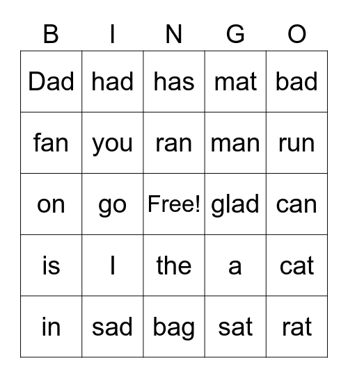 Thomas's Sight Words Bingo Card